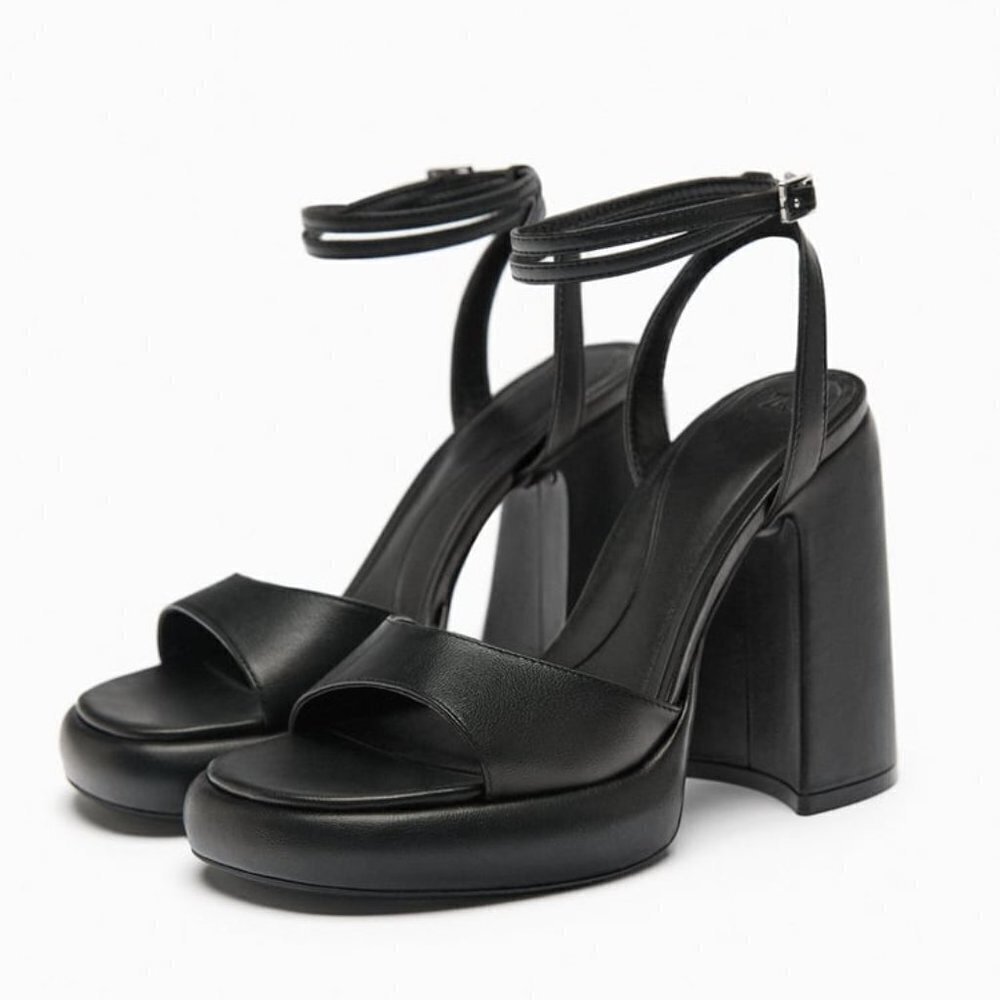 ZARA HIGH-HEEL PLATFORM SANDALS BLACK  | 3307/110